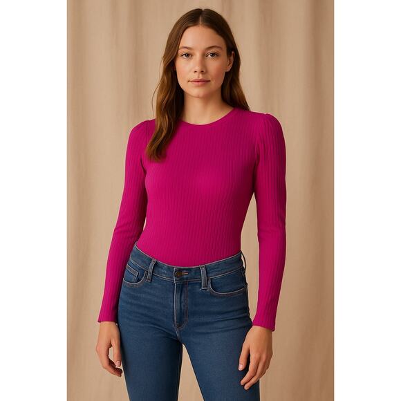 Farm Rio Fuchsia Ribbed Long Sleeve Bodysuit Size M - Picture 1 of 5
